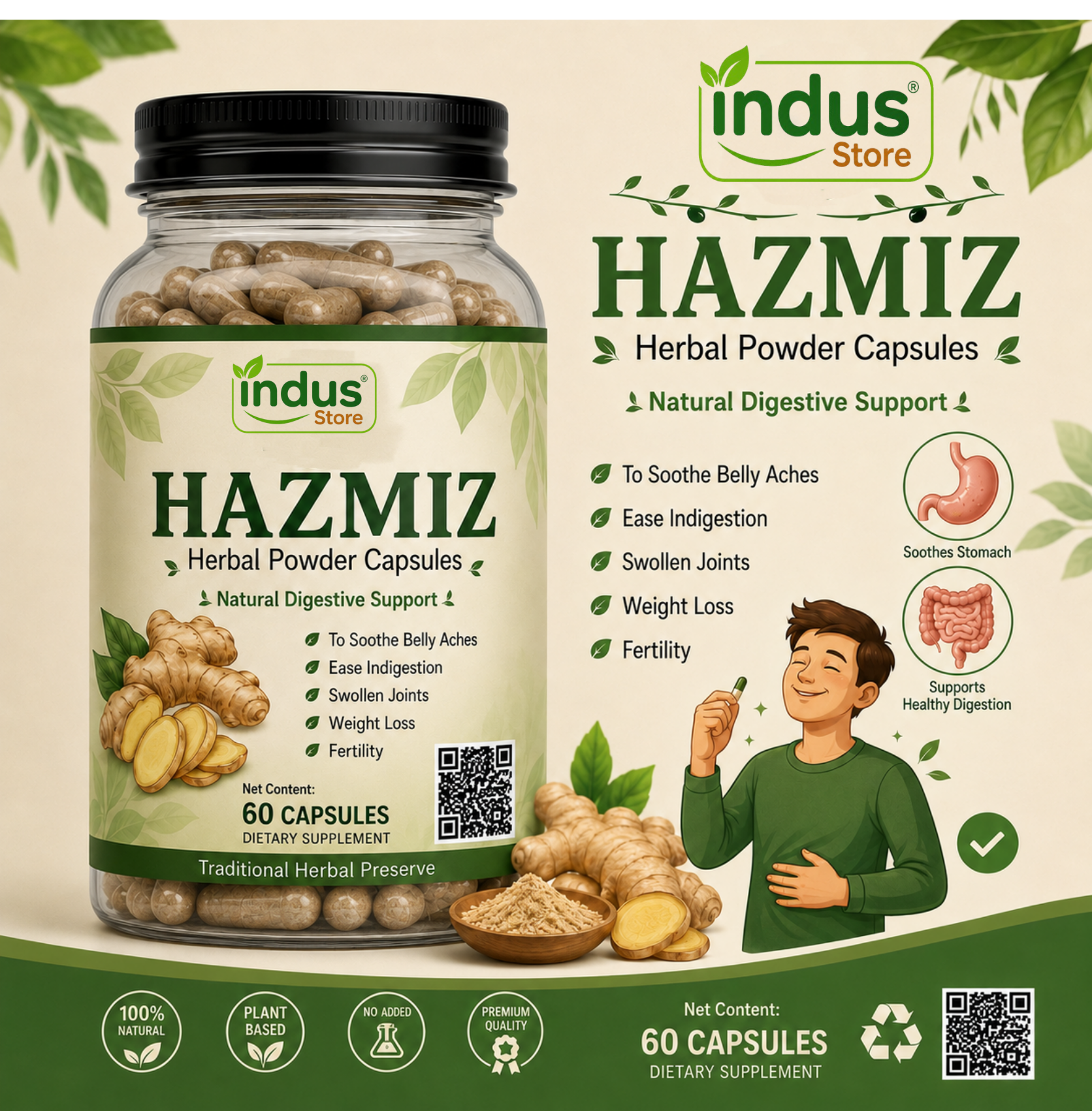 Hazmiz Herbal Digestive Support Capsules -60 Capsules
