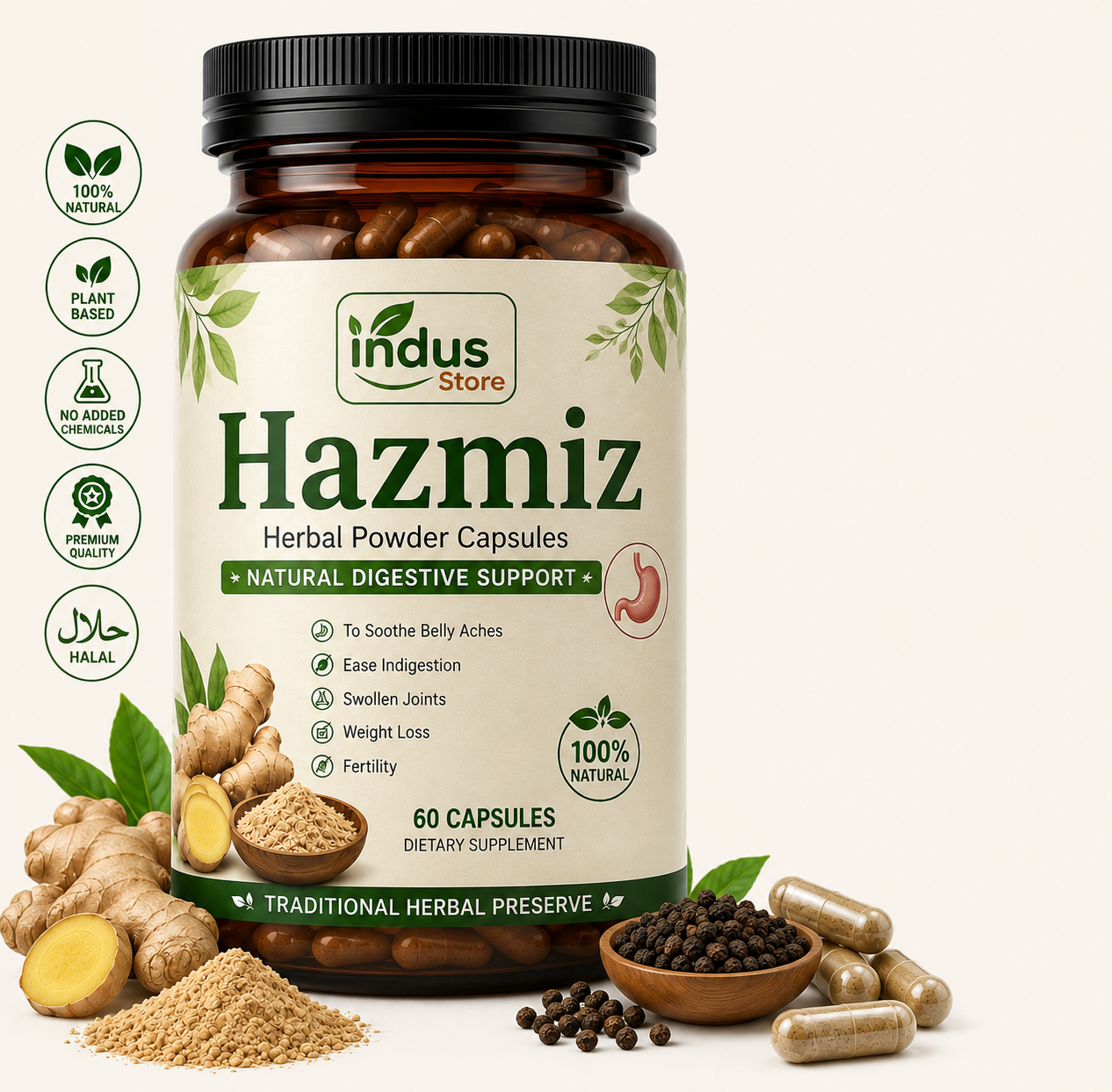 Hazmiz Herbal Digestive Support Capsules -60 Capsules